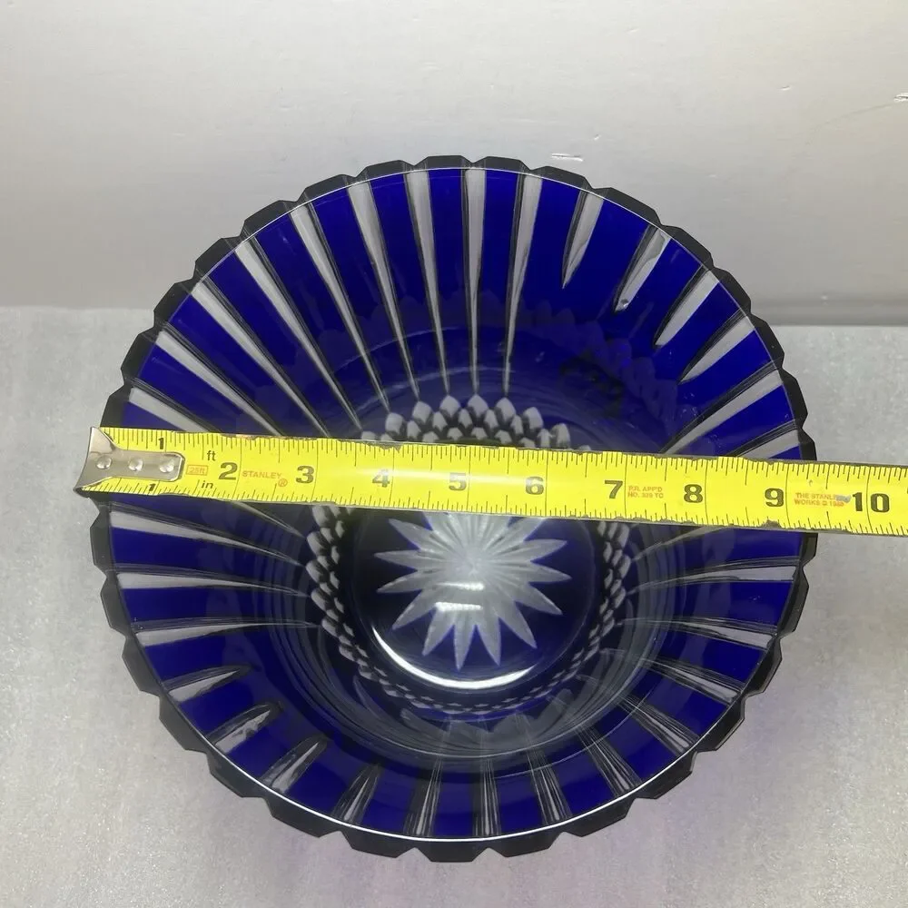 Vtg Ajka Cut-To-Clear Castille Cobalt Blue Hungary 24% Lead Crystal Ice Bucket